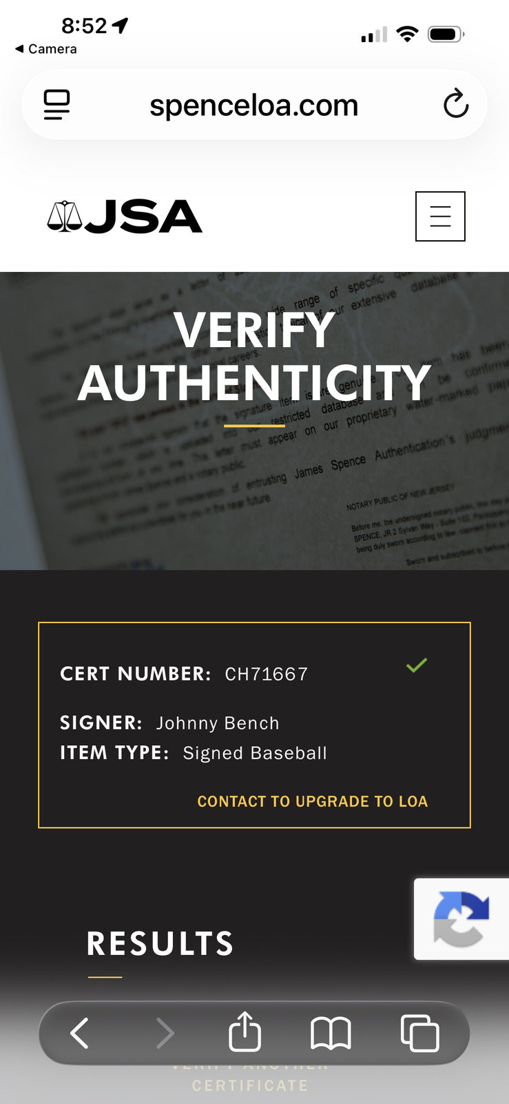 Johnny Bench Signed Official National League Baseball – JSA – HOF 89 Inscription