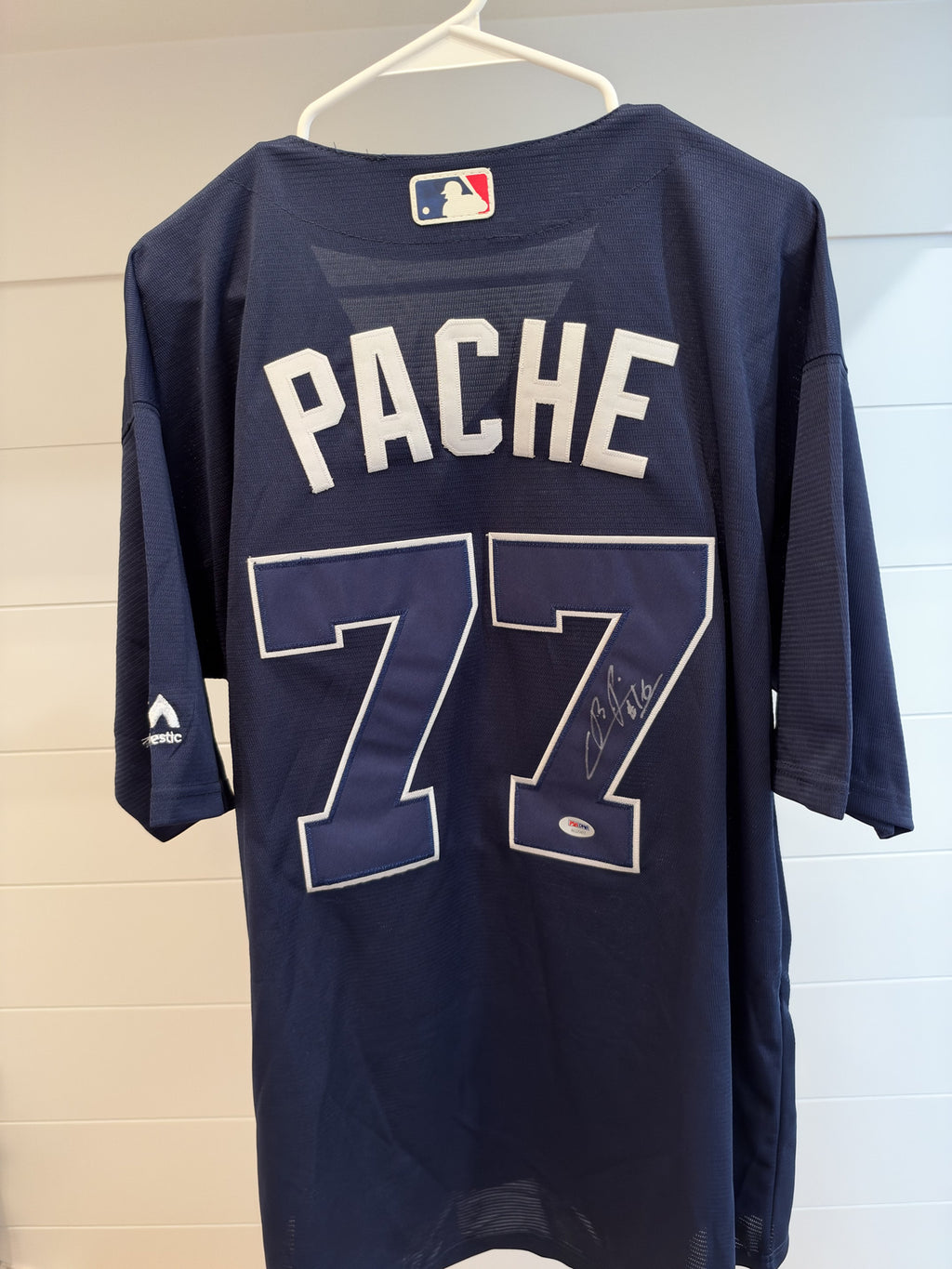 Cristian Pache Signed Braves Majestic Cool Base Jersey XL Navy PSA DNA COA