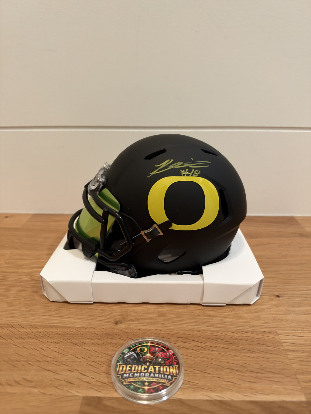 Kenyon Sadiq Signed Oregon Ducks Black Mini Helmet Green Visor JSA