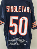 Chicago Bears Mike Singletary Autographed Pro Style Blue Stat Jersey JSA Auth...