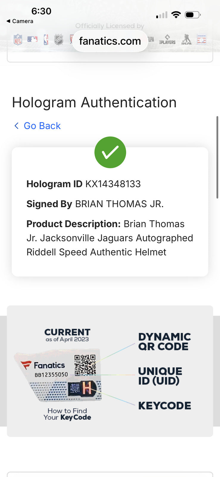 Brian Thomas Jr. Signed Jacksonville Jaguars Riddell Authentic FullSize Helmet