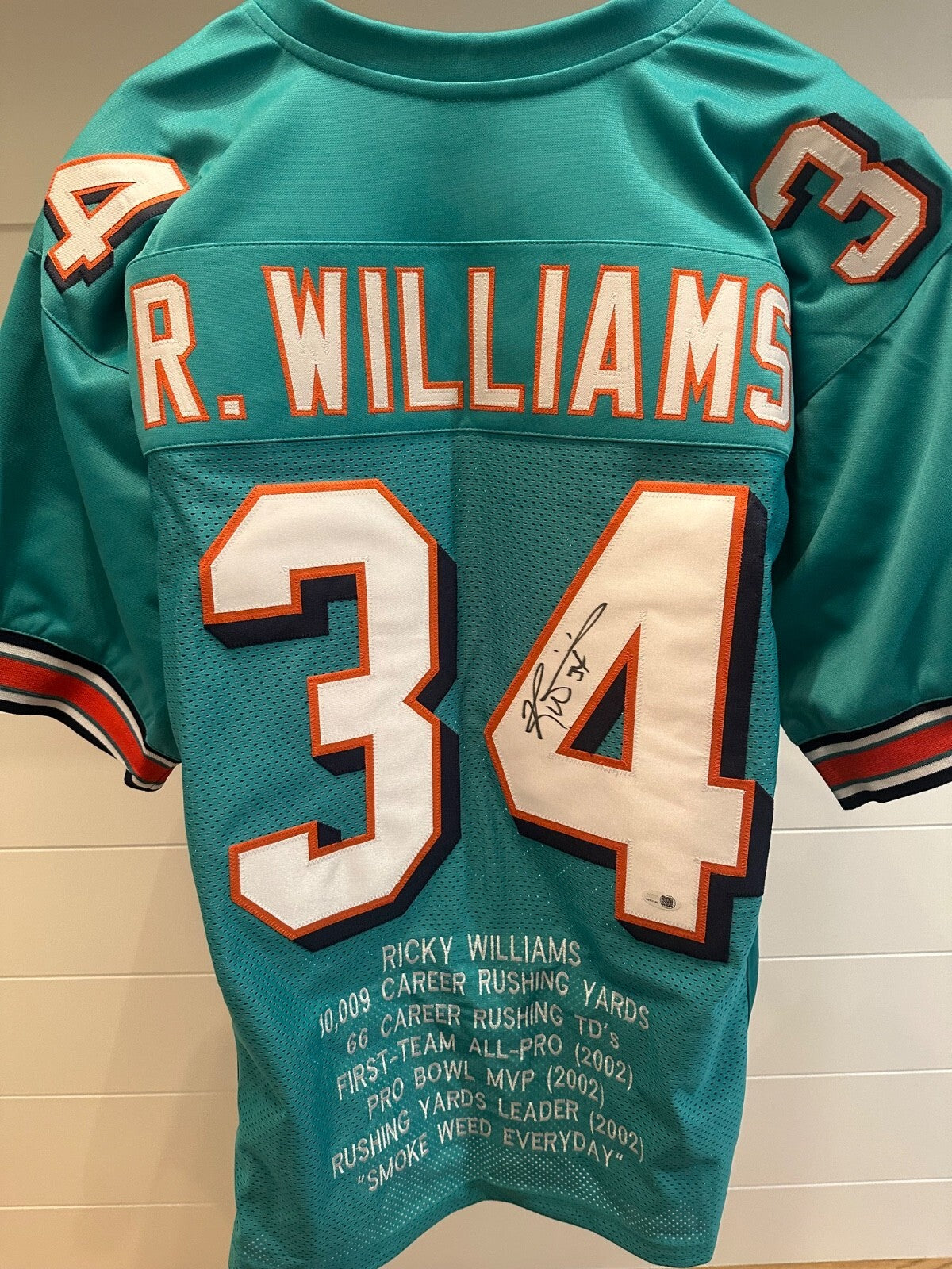 Ricky Williams Signed Miami Dolphins Teal Stat Jersey – JSA Authenticated