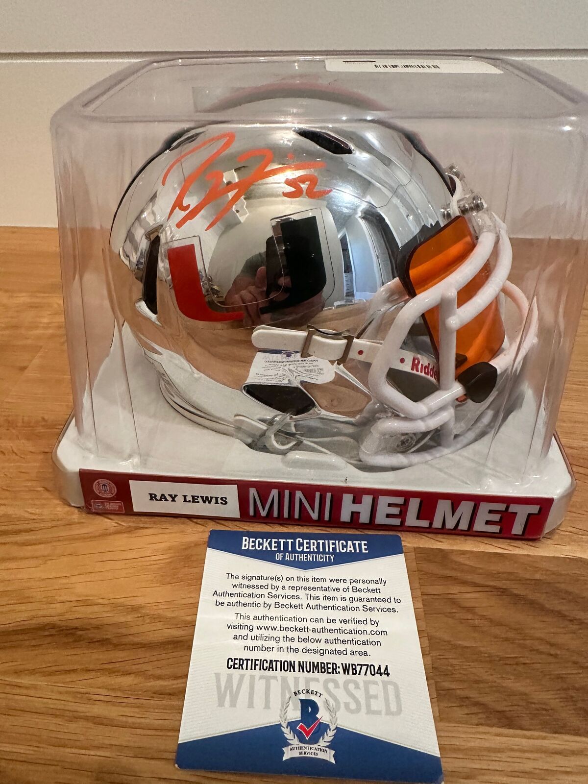Ray Lewis Signed Miami Hurricanes Chrome Mini Helmet — Beckett COA