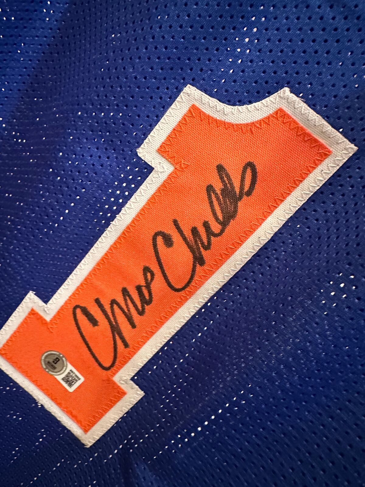 Chris Childs Signed New York Knicks #1 Jersey – Beckett Witness BAS