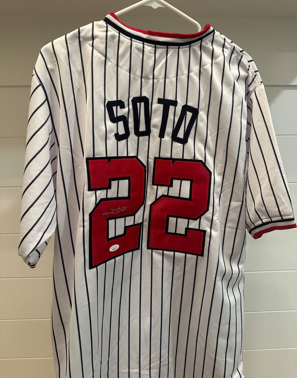 Juan Soto Signed New York Pinstripe Jersey #22 – JSA Witnessed – Size XL