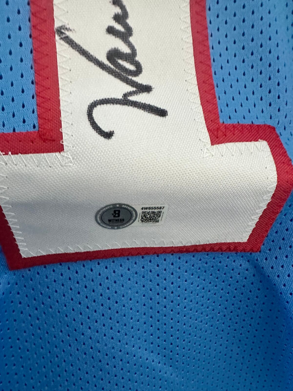 Warren Moon Signed Oilers Jersey with game cut sleeves Beckett Witnessed HOF 06