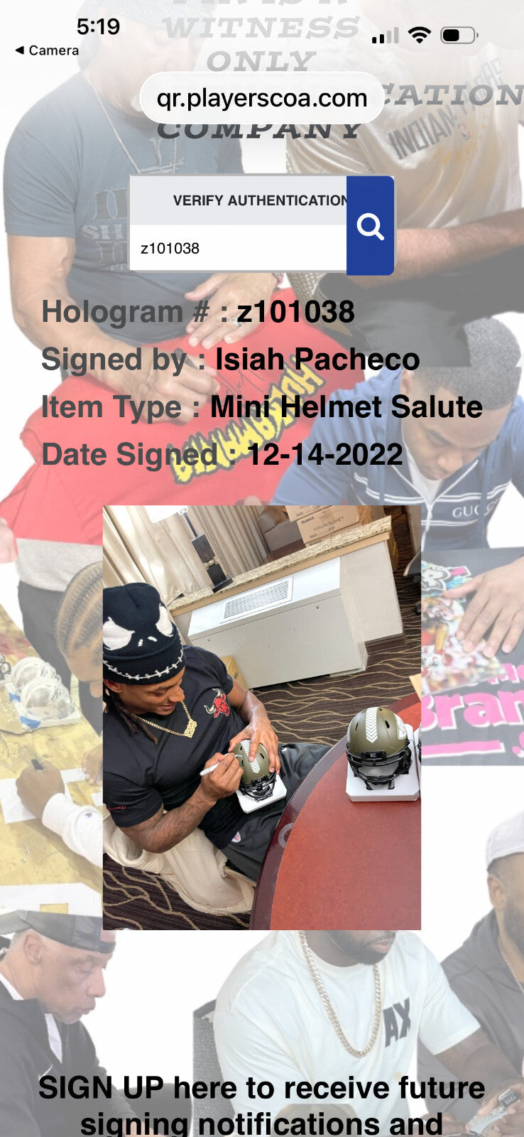 Isiah Pacheco Signed Chiefs Salute to Service Mini Helmet – Witness Authenticate