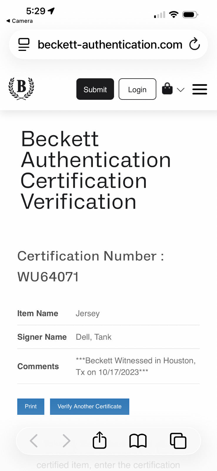Tank Dell Signed Houston Texans #3 Jersey – Beckett Witnessed