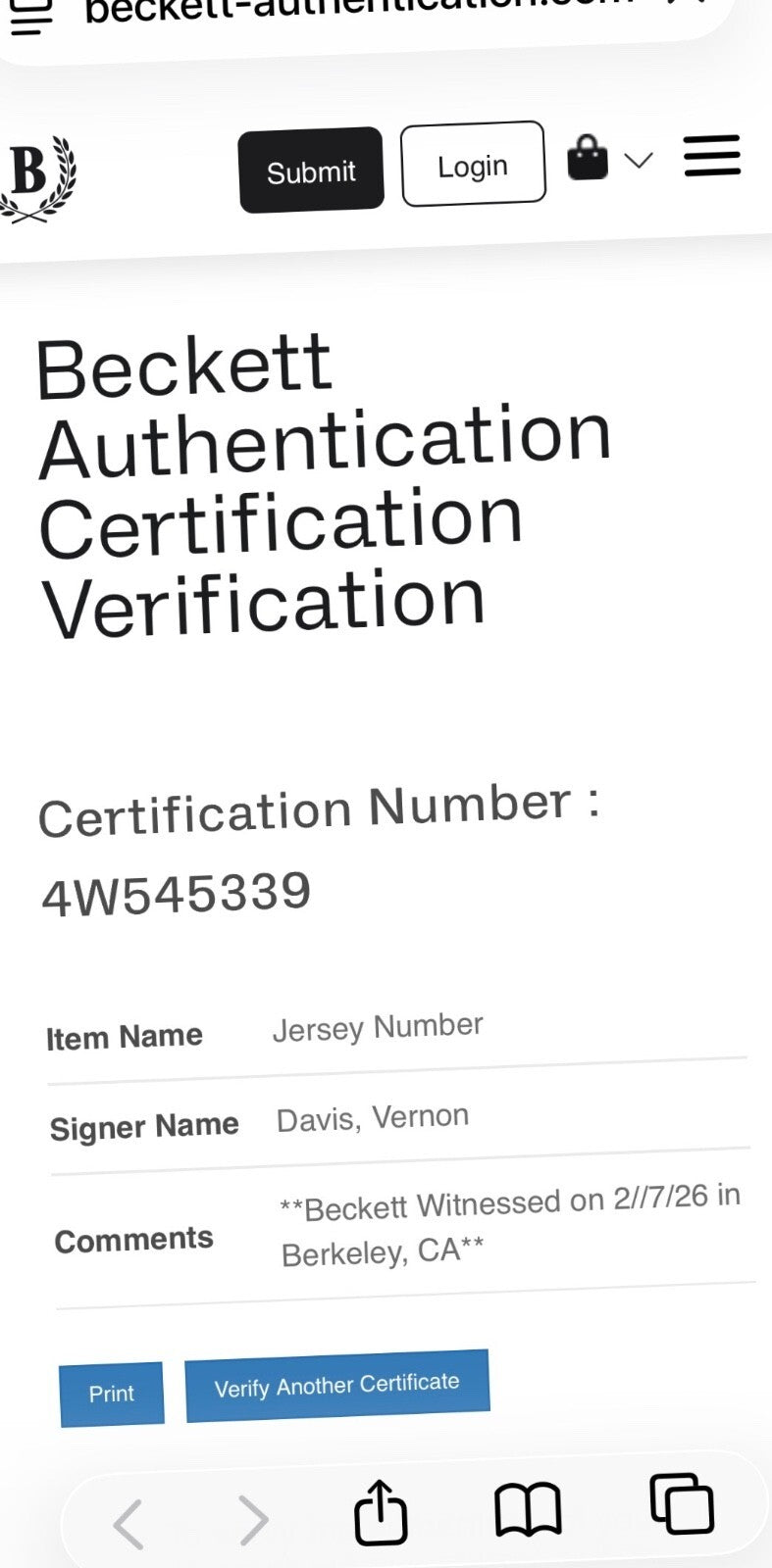 Vernon Davis Signed San Francisco 49ers #85 Jersey – Beckett Witnessed