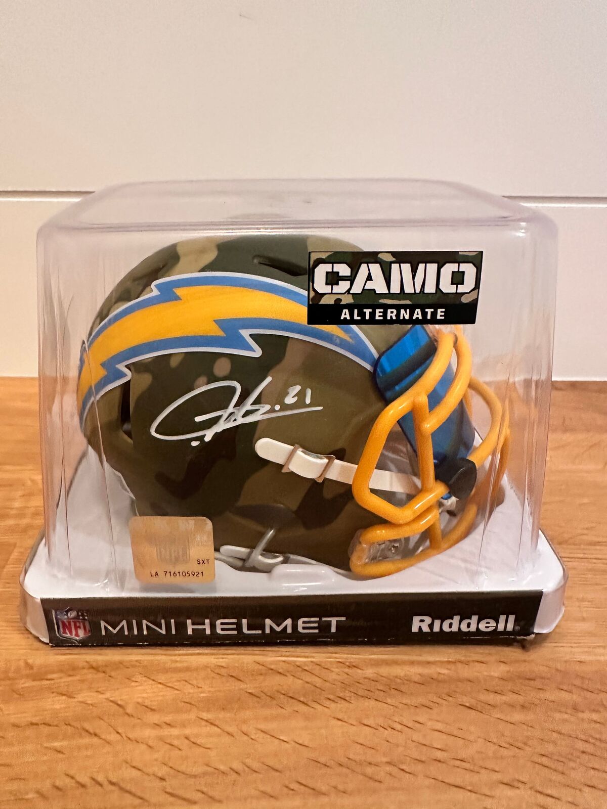 LaDainian Tomlinson Signed Chargers Camo Alternate Riddell Speed Mini Helmet —