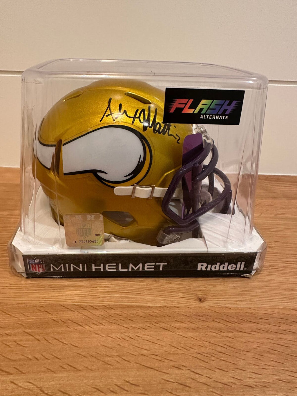 Alexander Mattison Signed Minnesota Vikings Gold Flash Mini Helmet –