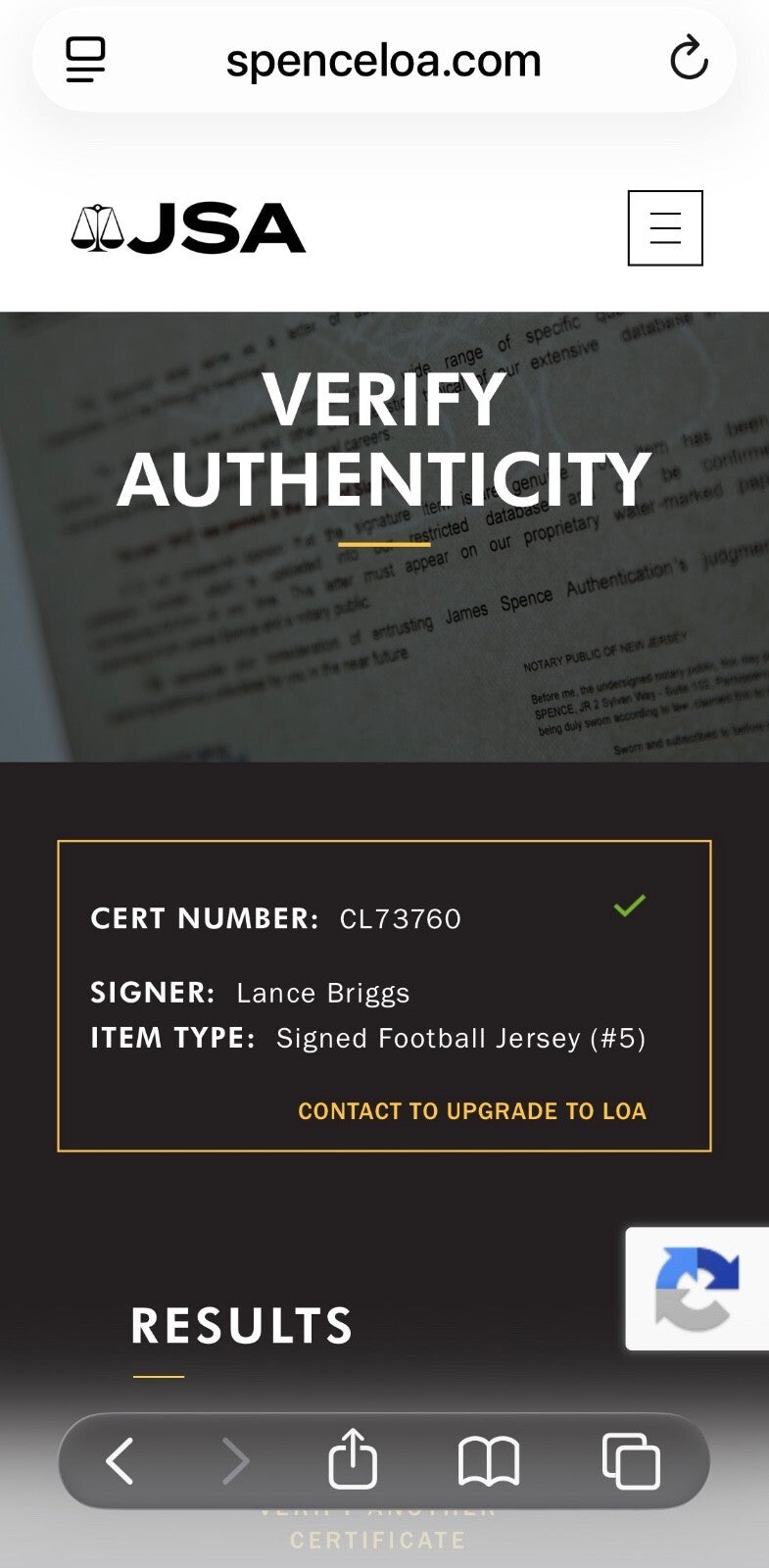 Lance Briggs Signed Chicago Bears #55 Jersey with game cut sleeves JSA Certified