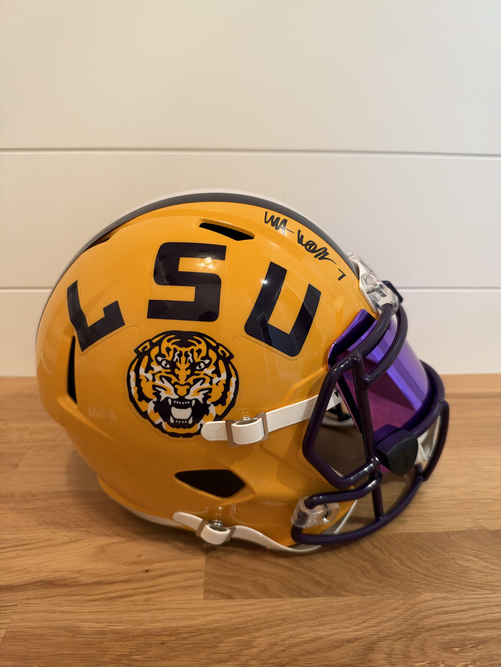 Whit Weeks Signed LSU Tigers Full Size Speed Replica Helmet JSA Purple Visor