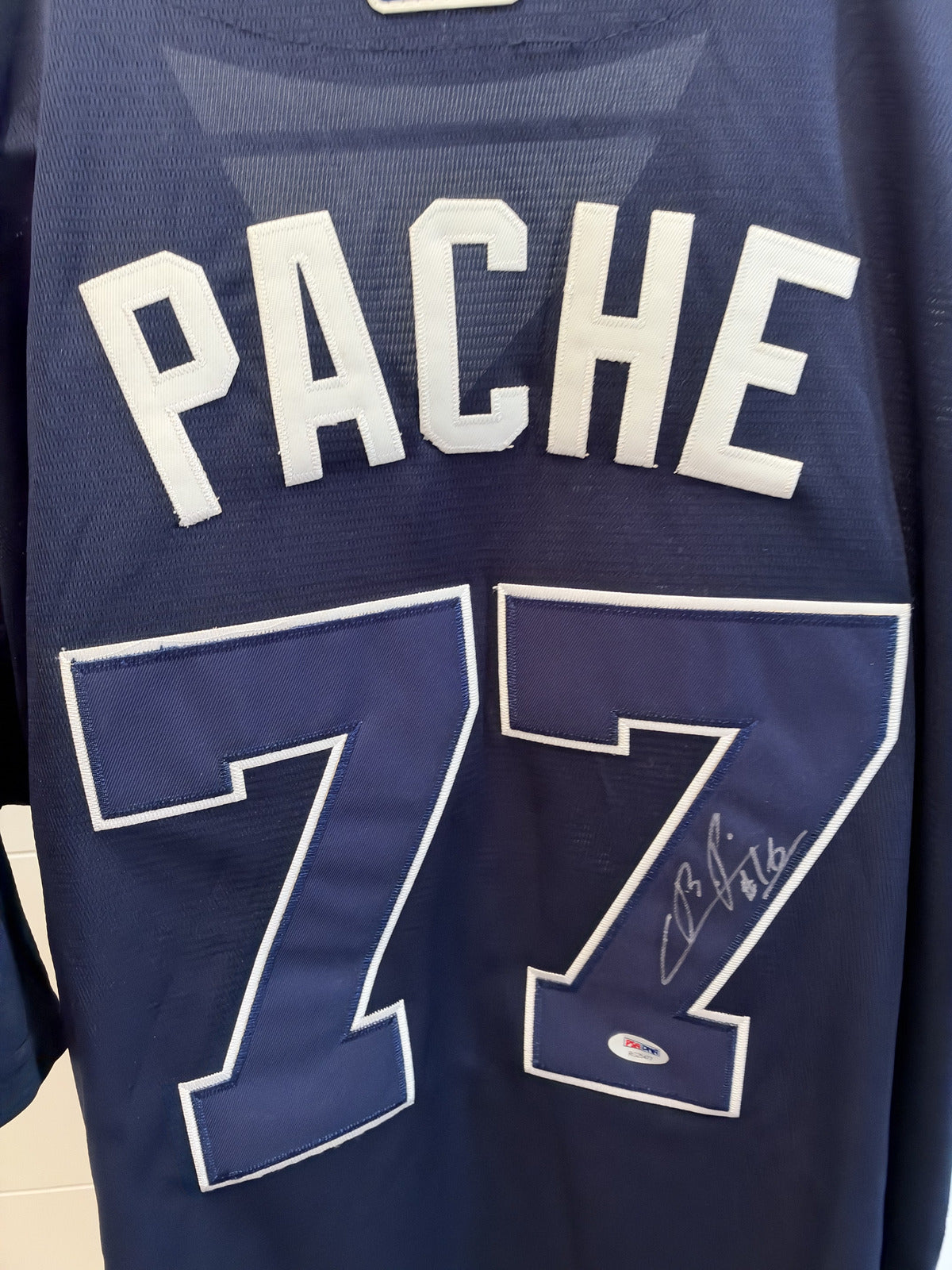 Cristian Pache Signed Braves Majestic Cool Base Jersey XL Navy PSA DNA COA