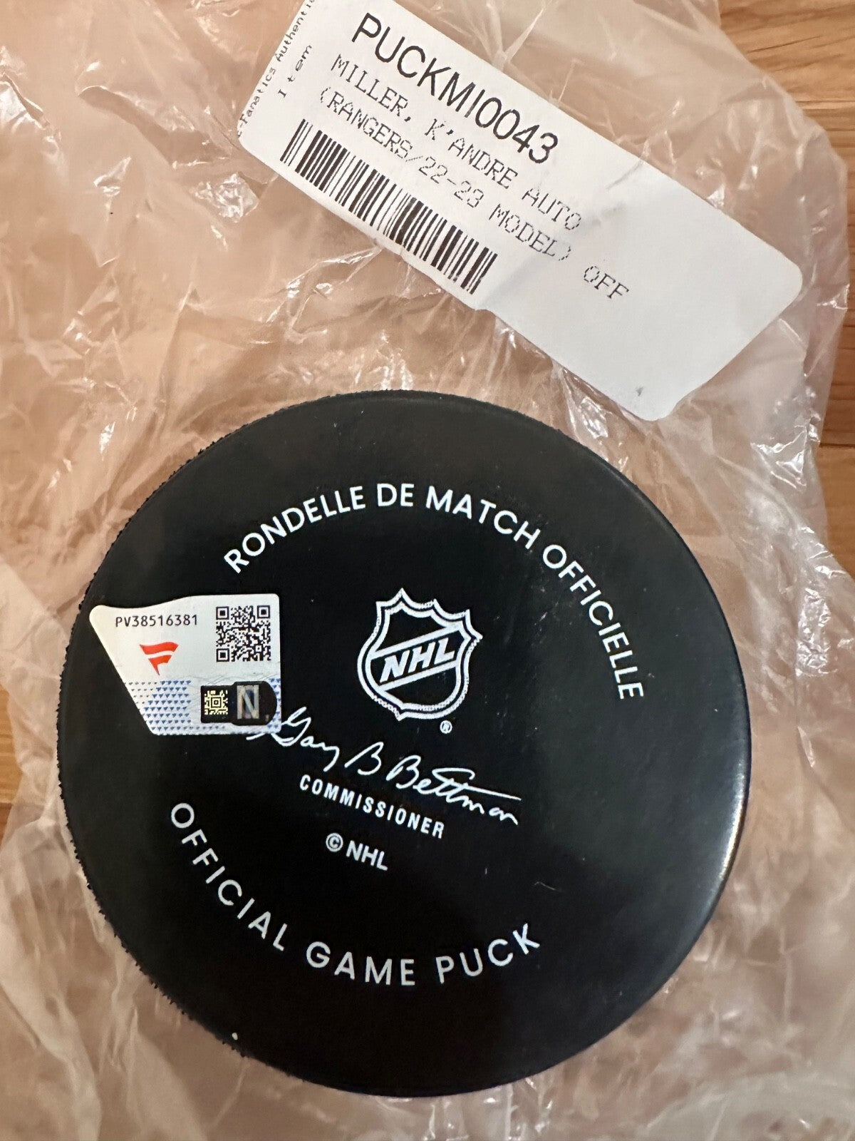 K’Andre Miller Signed Rangers Official Game Puck – Fanatics Authenticated
