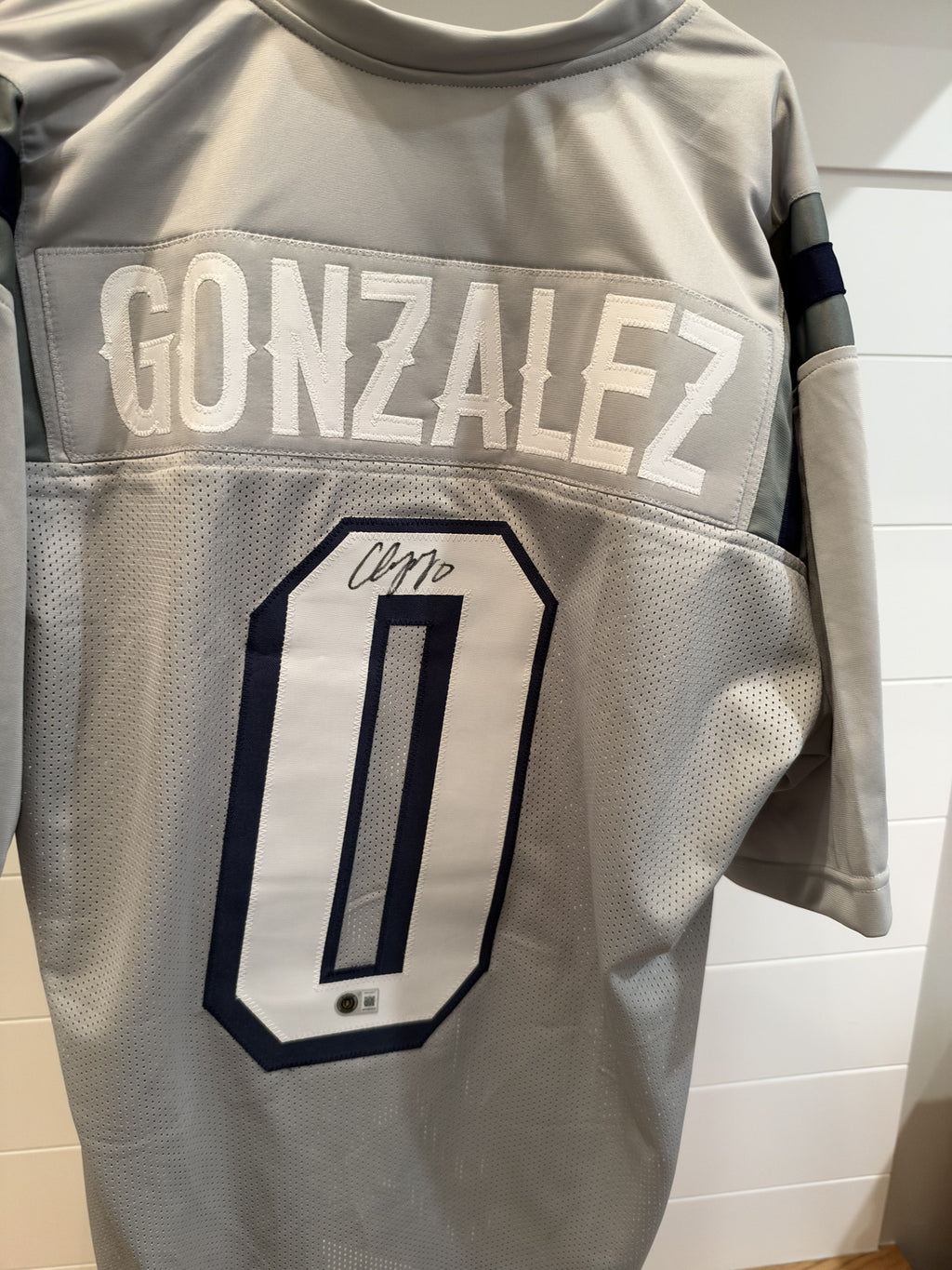 Christian Gonzalez Signed Patriots #0 Gray Custom Jersey Beckett Witnessed BAS
