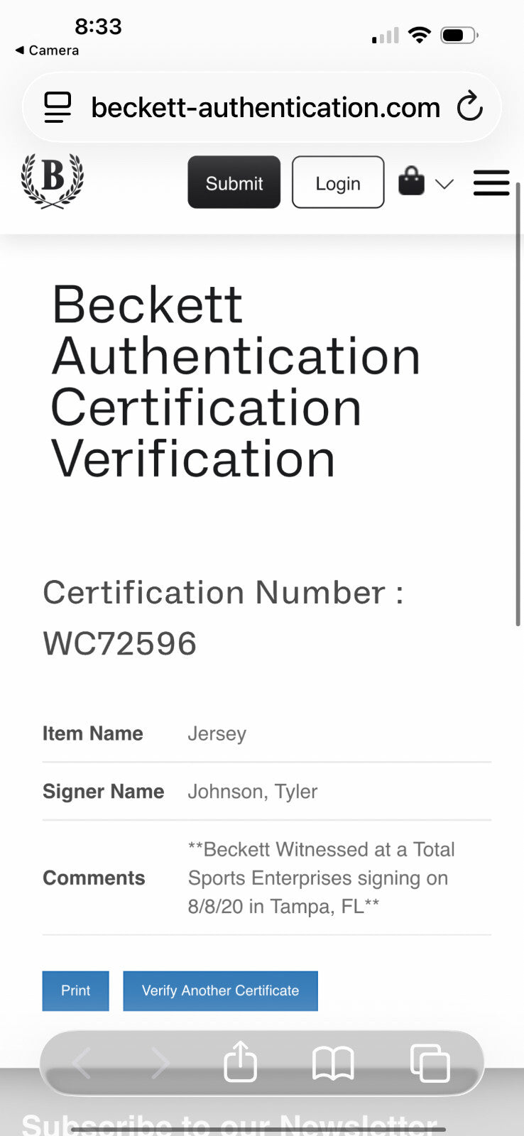 Tyler Johnson Signed Minnesota Golden Gophers #6 Jersey – Beckett Witnessed