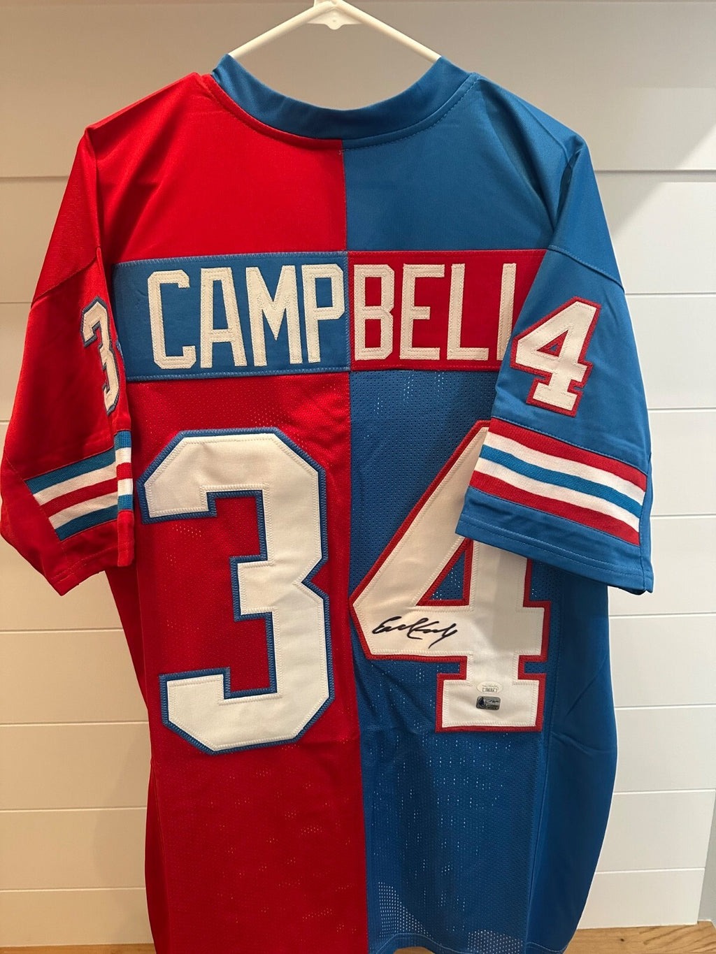 Earl Campbell Signed #34 Split-Color Jersey – JSA & Fiterman Authenticated
