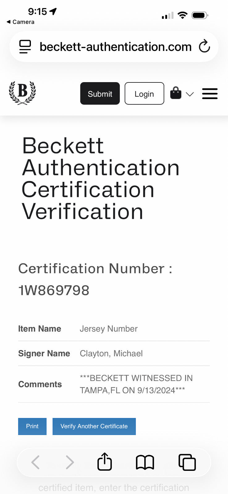 Michael Clayton Signed LSU Tigers #14 Purple Jersey – Beckett Witnessed