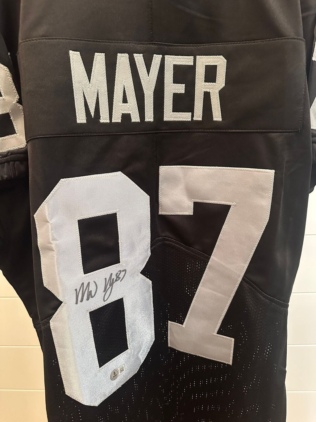 Michael Mayer Signed Raiders Black Jersey with game cut sleeves –