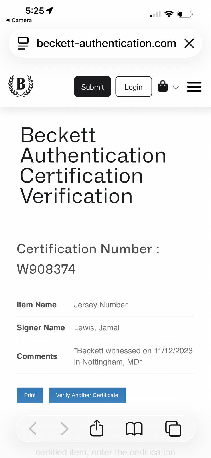 Jamal Lewis Autographed Ravens Purple Jersey – Beckett Witnessed