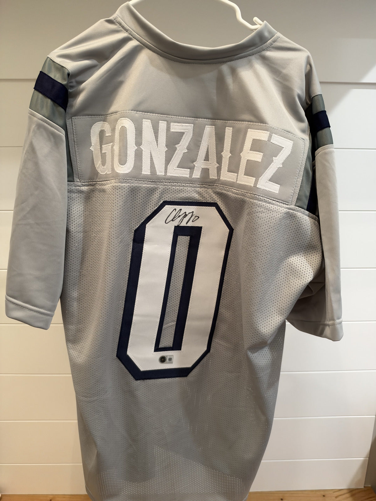 Christian Gonzalez Signed Patriots #0 Gray Custom Jersey Beckett Witnessed BAS