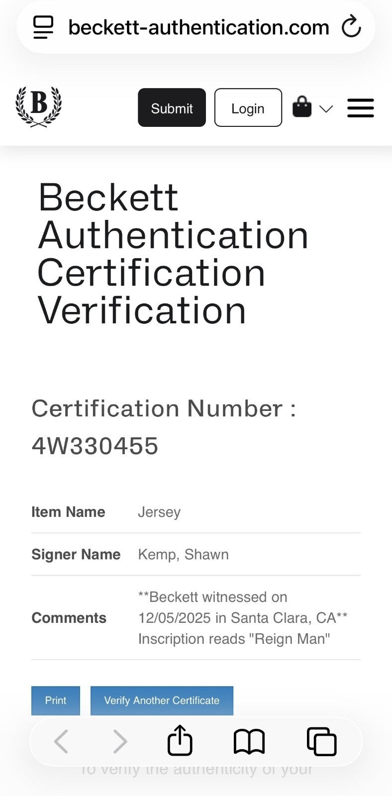 Shawn Kemp Signed Seattle SuperSonics #40 Jersey “Reign Man” – Beckett