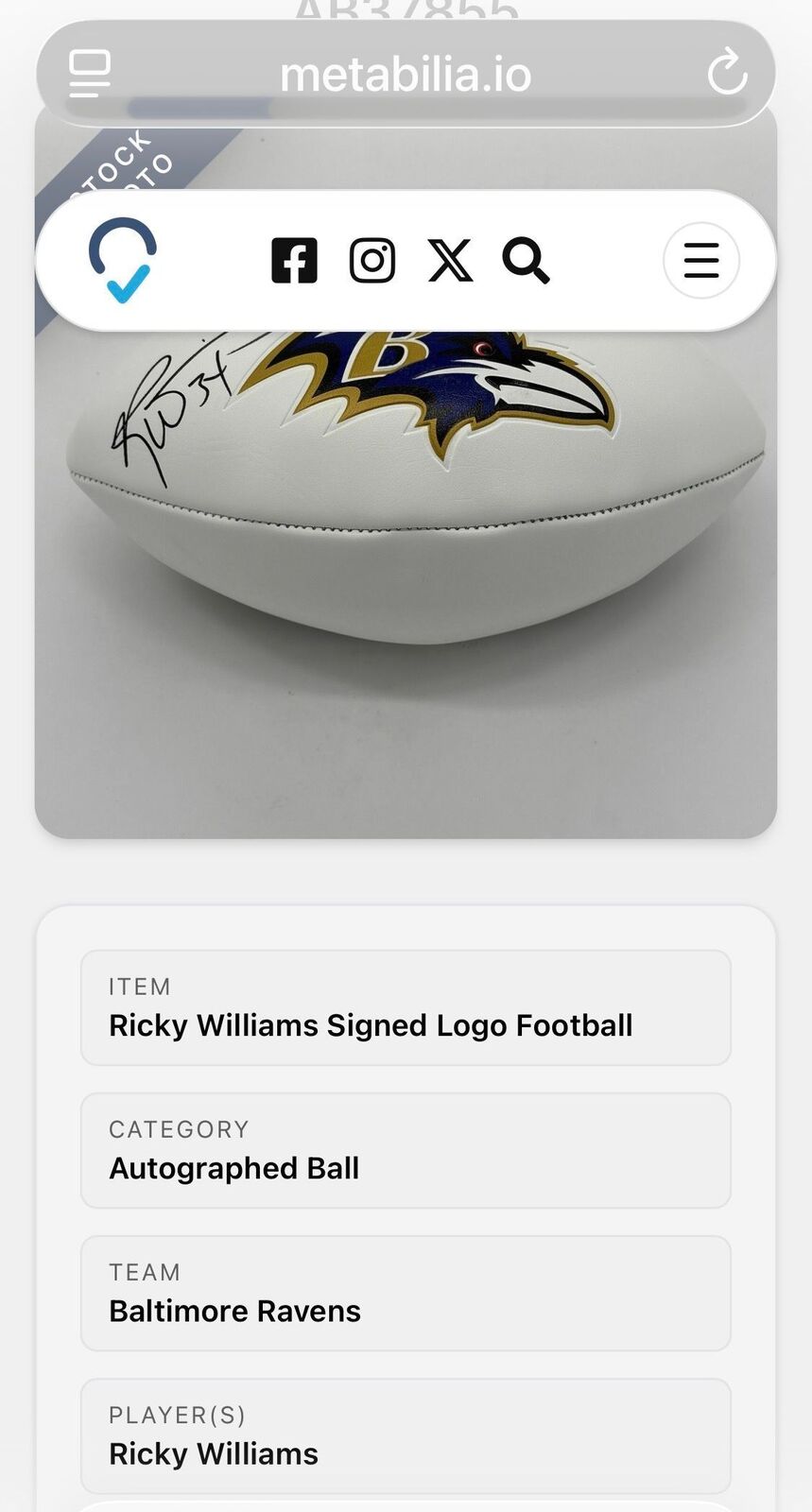 Ricky Williams Signed Baltimore Ravens Logo Football — Metabilia Certified
