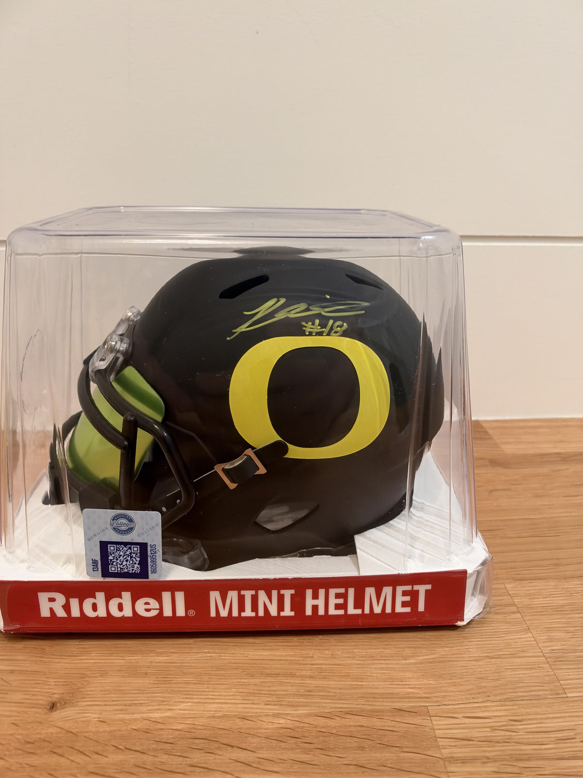 Kenyon Sadiq Signed Oregon Ducks Black Mini Helmet Green Visor JSA