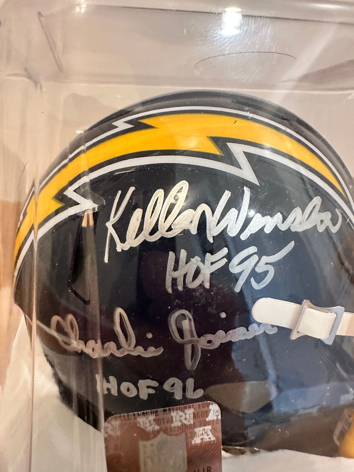 Kellen Winslow & Charlie Joiner Dual Signed Chargers Mini Helmet — Beckett
