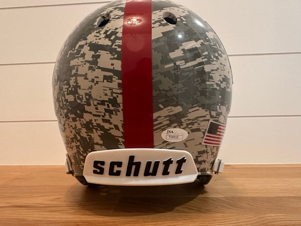 New York Giants Full-Size Schutt Camouflage Football Helmet Signed by Odell Beck