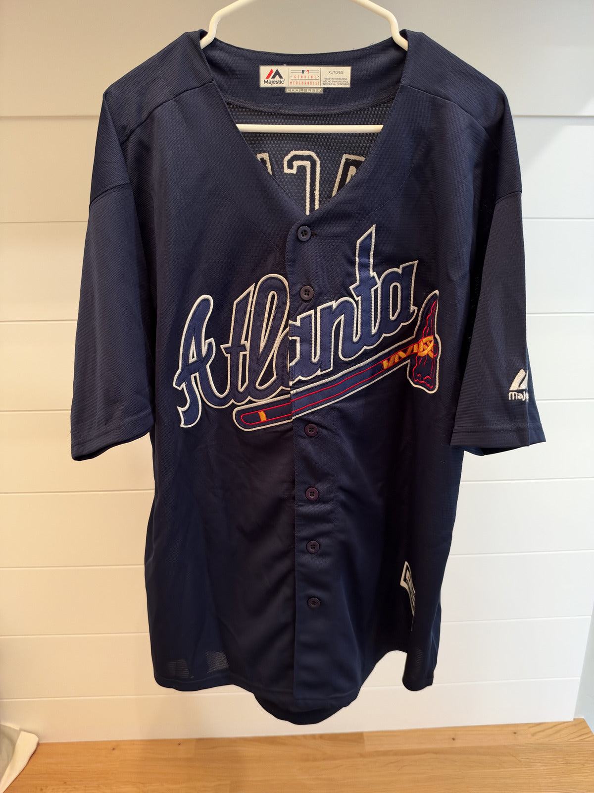 Cristian Pache Signed Braves Majestic Cool Base Jersey XL Navy PSA DNA COA