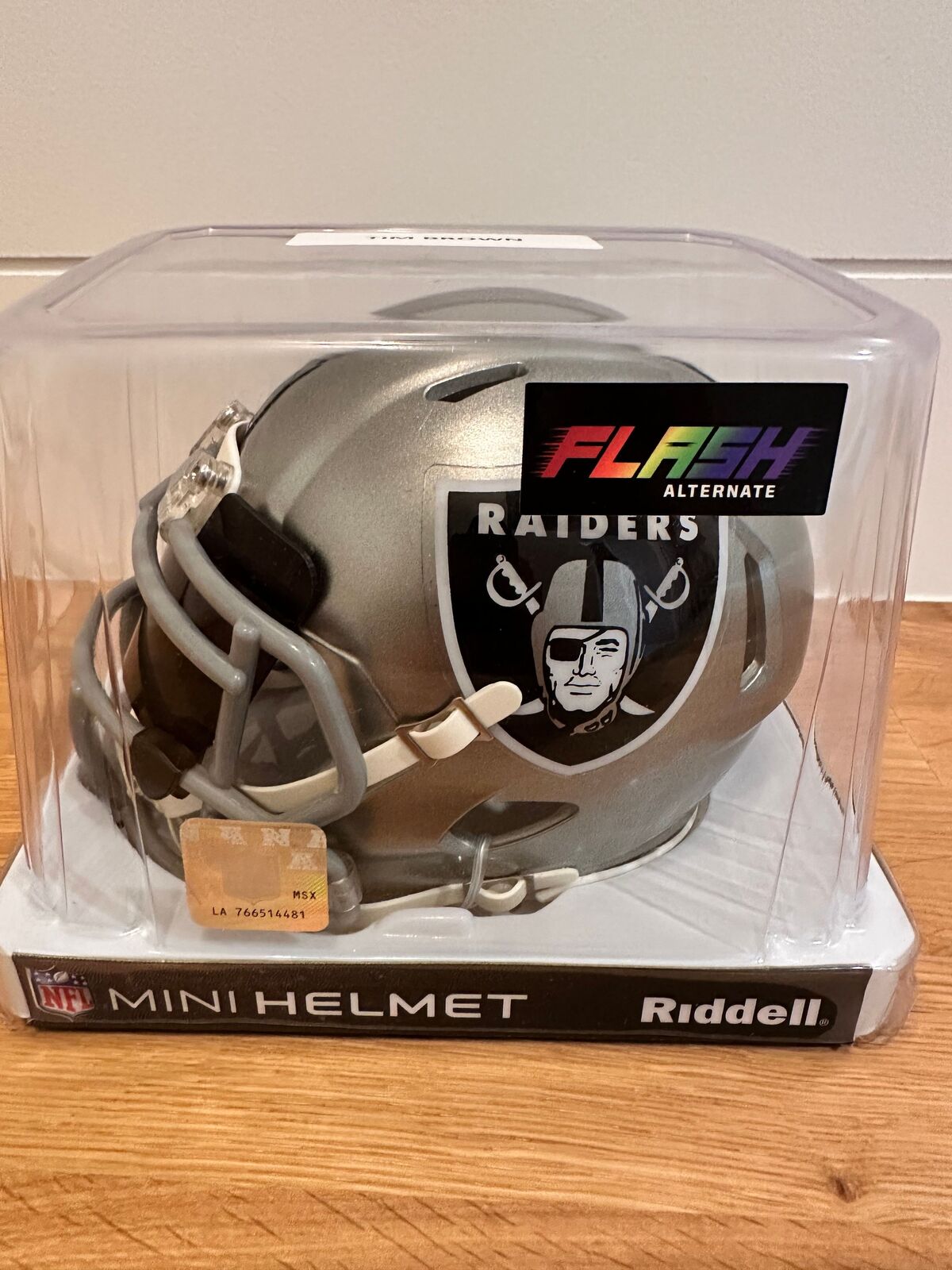Tim Brown Signed Raiders Flash Alternate Mini Helmet Beckett Witnessed COA