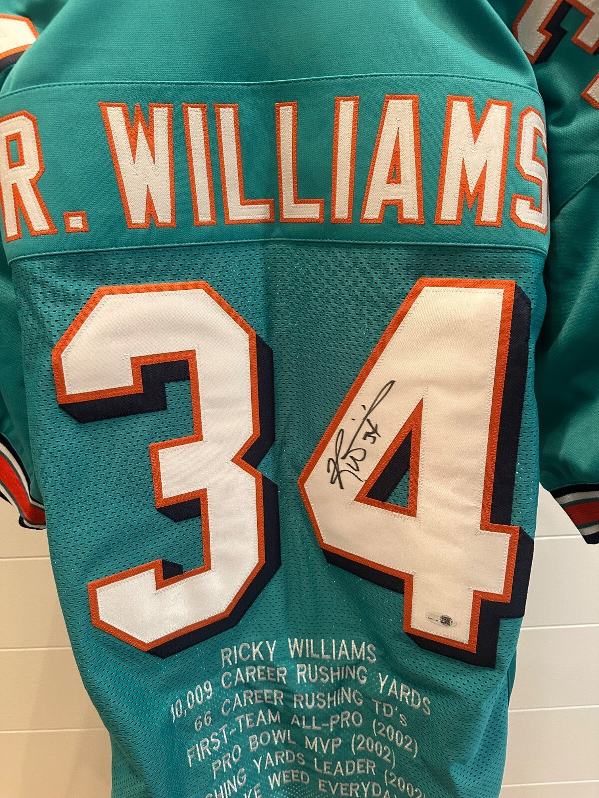 Ricky Williams Signed Miami Dolphins Teal Stat Jersey – JSA Authenticated