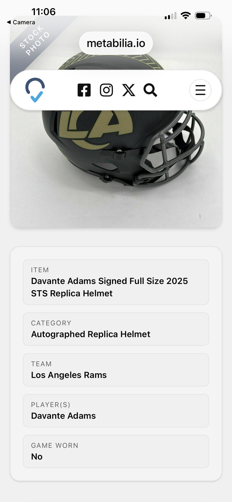 Davante Adams Signed LA Rams Salute to Service Full Size Replica Helmet –