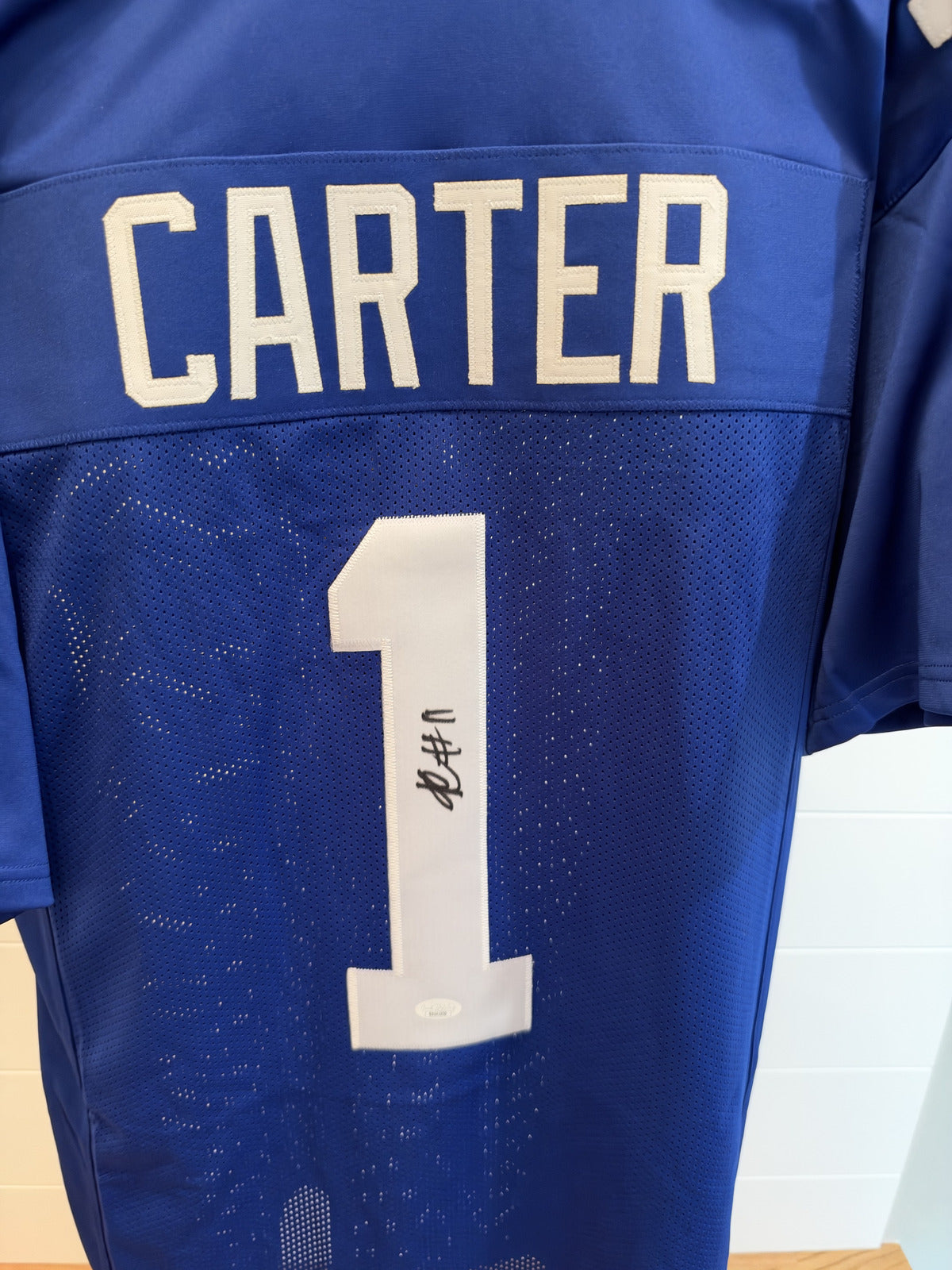 Abdul Carter Signed New York Giants Custom Jersey #1 Blue JSA COA