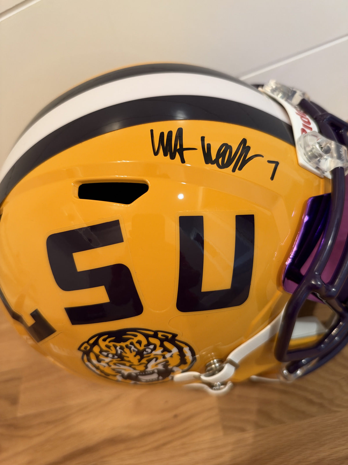 Whit Weeks Signed LSU Tigers Full Size Speed Replica Helmet JSA Purple Visor