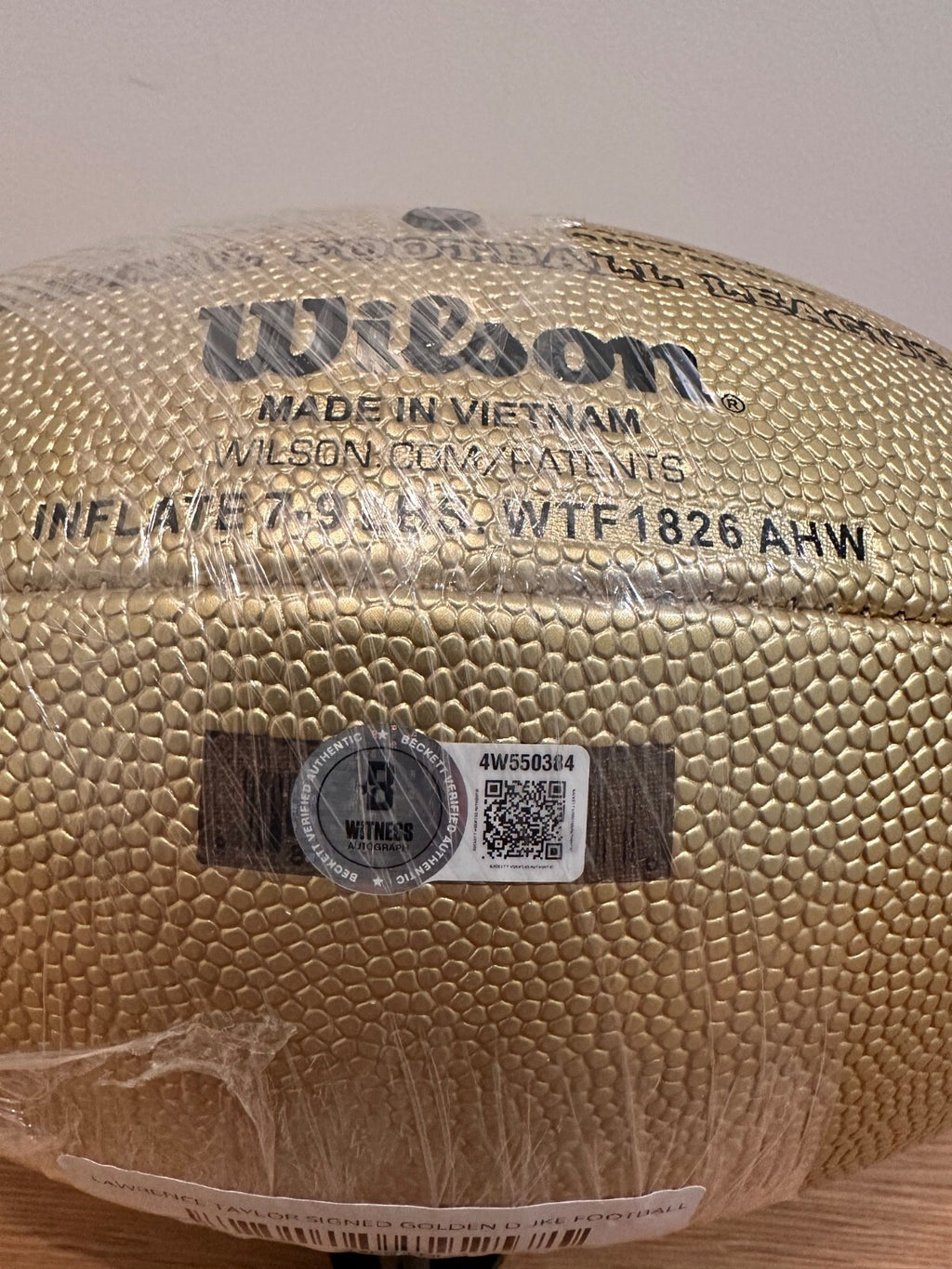 Lawrence Taylor Signed Gold Wilson Duke NFL Football — Beckett Witness Certified