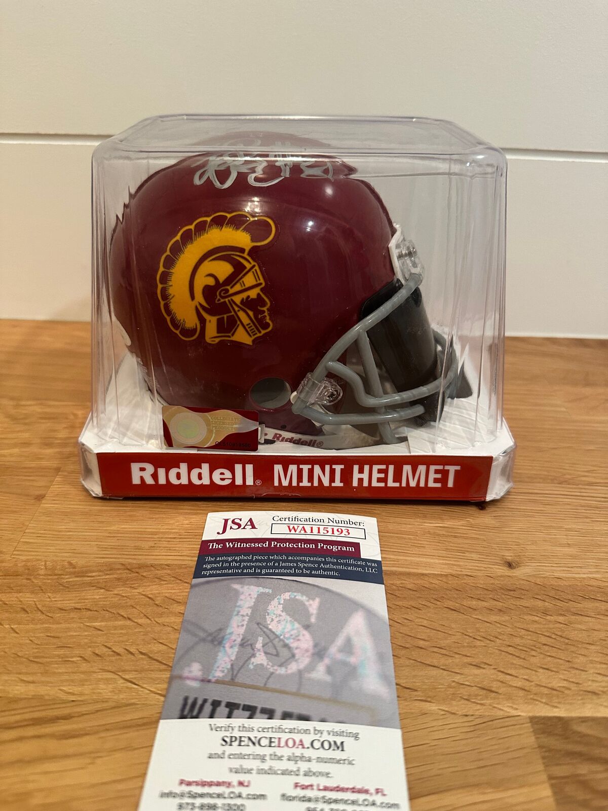 LenDale White signed USC Trojans Riddell mini helmet with JSA Witnessed