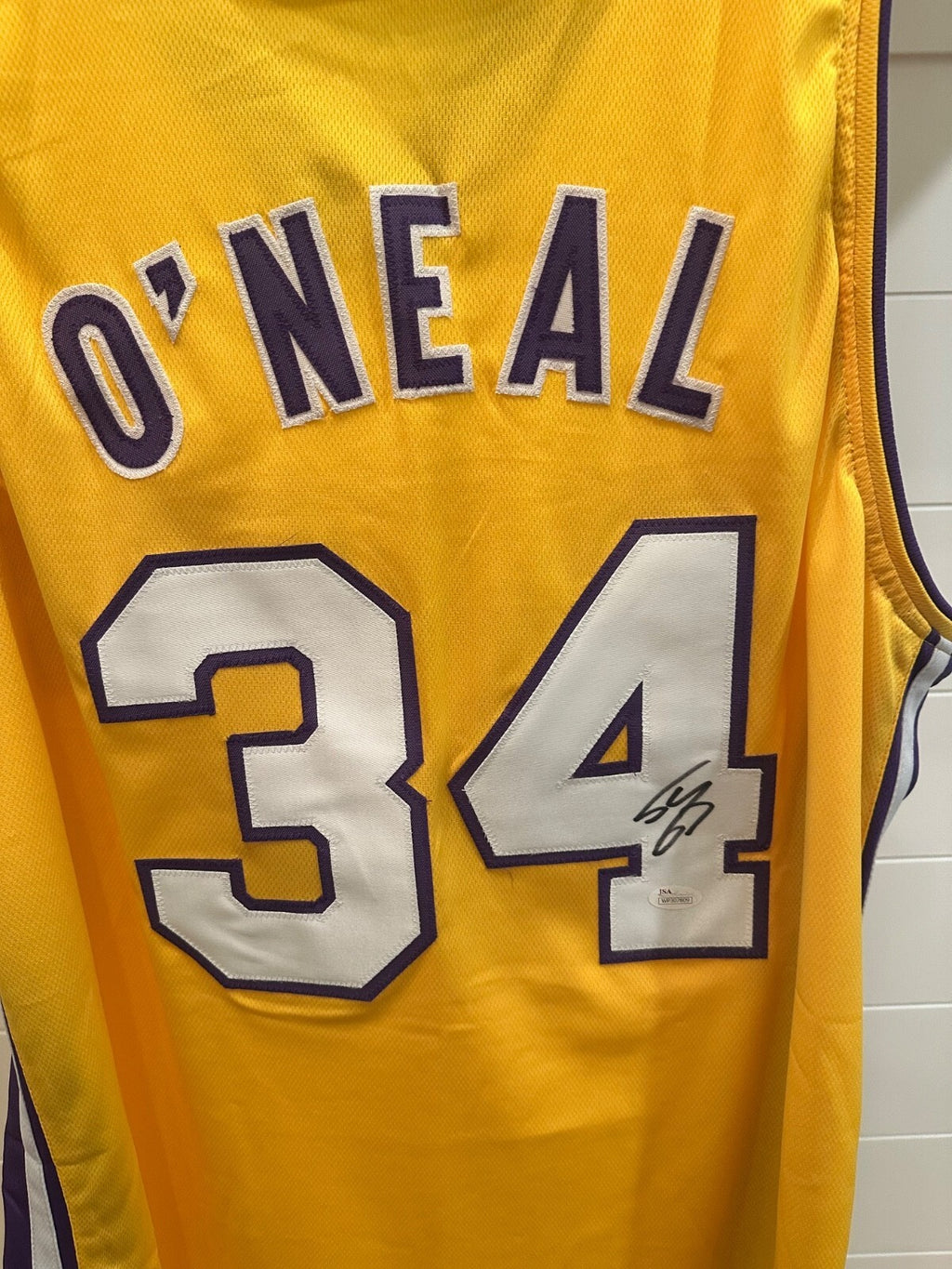 Shaquille O’Neal Signed Lakers #34 Gold Jersey – JSA Witnessed COA