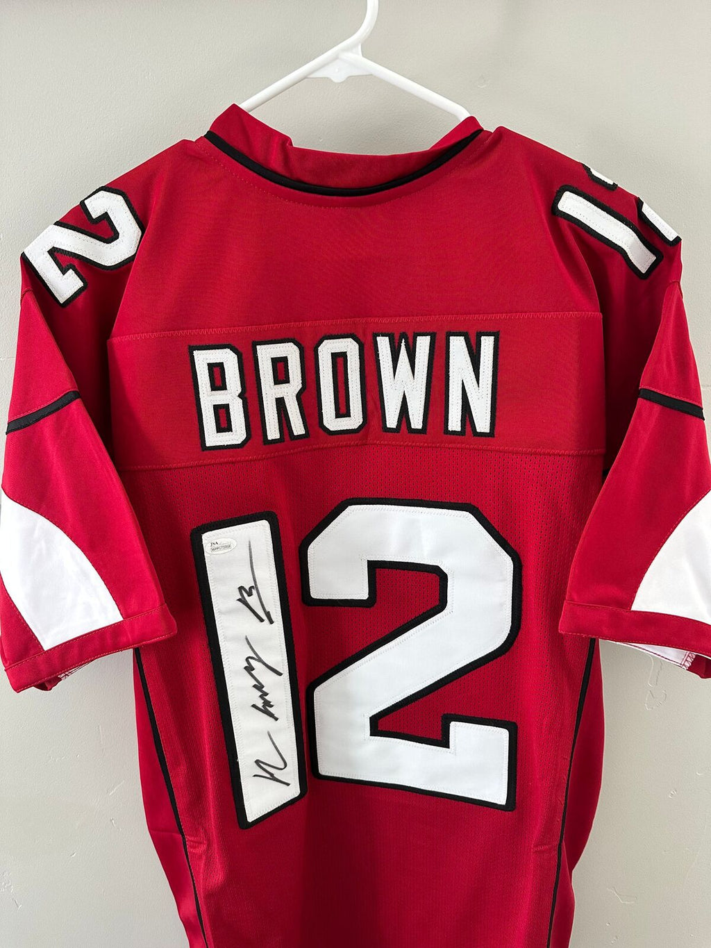 John Brown Signed Red #12 Football Jersey – JSA Witnessed COA
