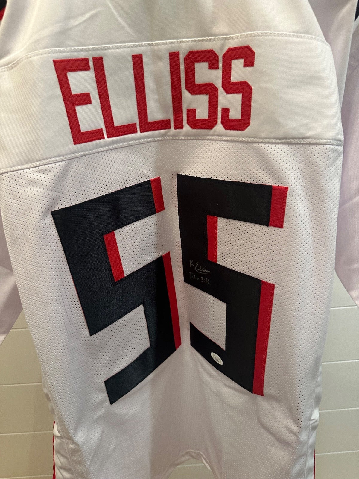Kaden Elliss Signed Atlanta Falcons #55 Jersey – John 3:16 – JSA Witnessed