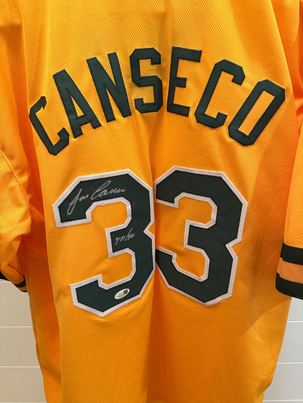 Jose Canseco Signed Oakland A’s #33 Jersey – 40/40 Inscription – JSA Witnessed