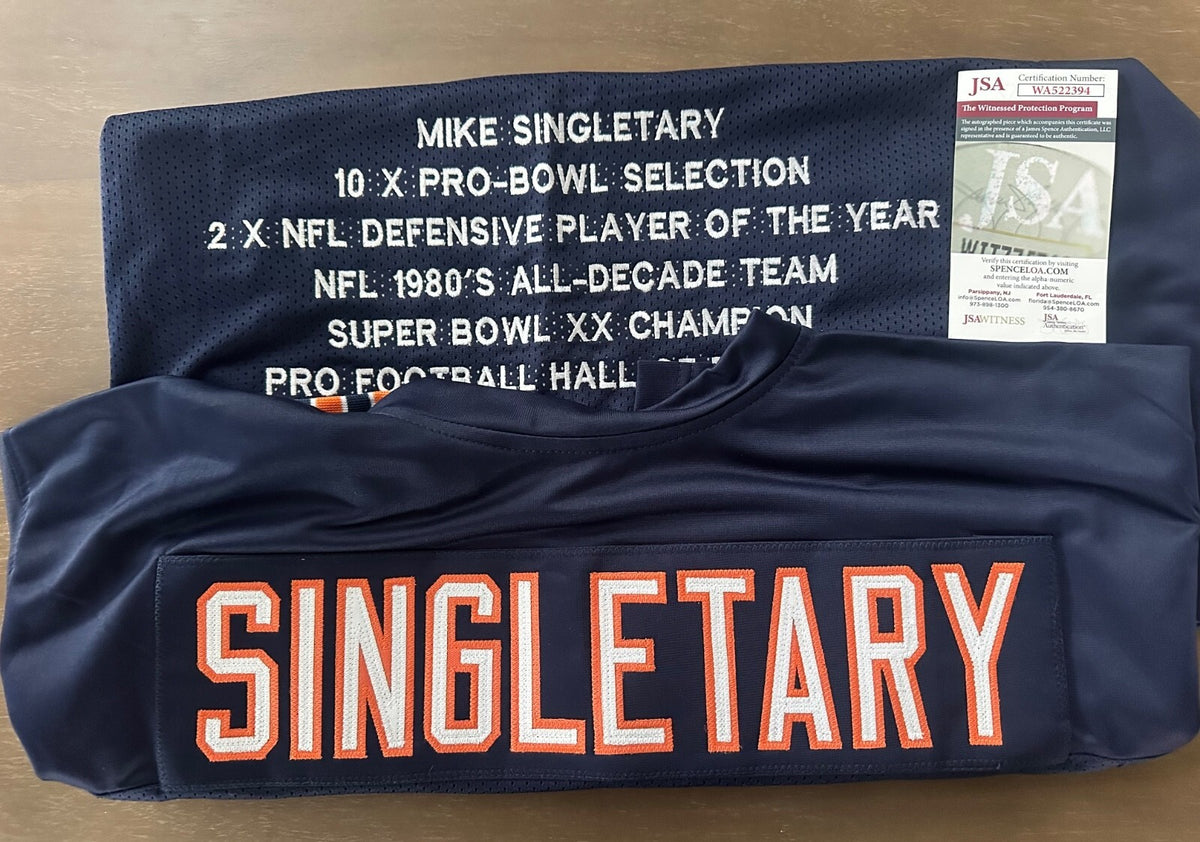 Chicago Bears Mike Singletary Autographed Pro Style Blue Stat Jersey JSA Auth...