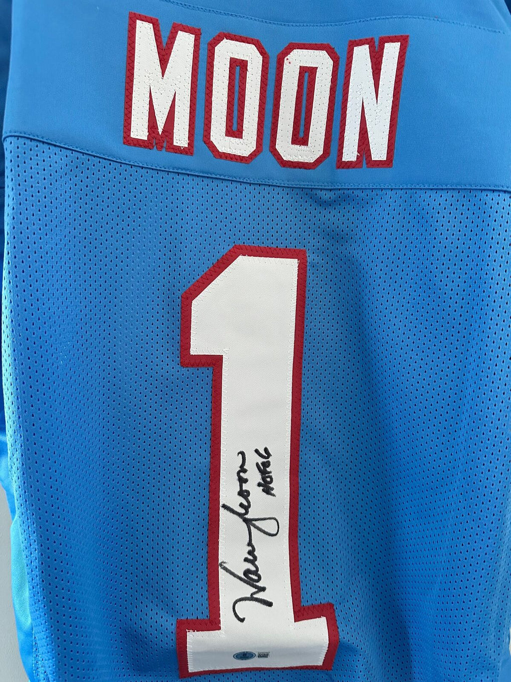 Warren Moon Signed Oilers Jersey with game cut sleeves Beckett Witnessed HOF 06