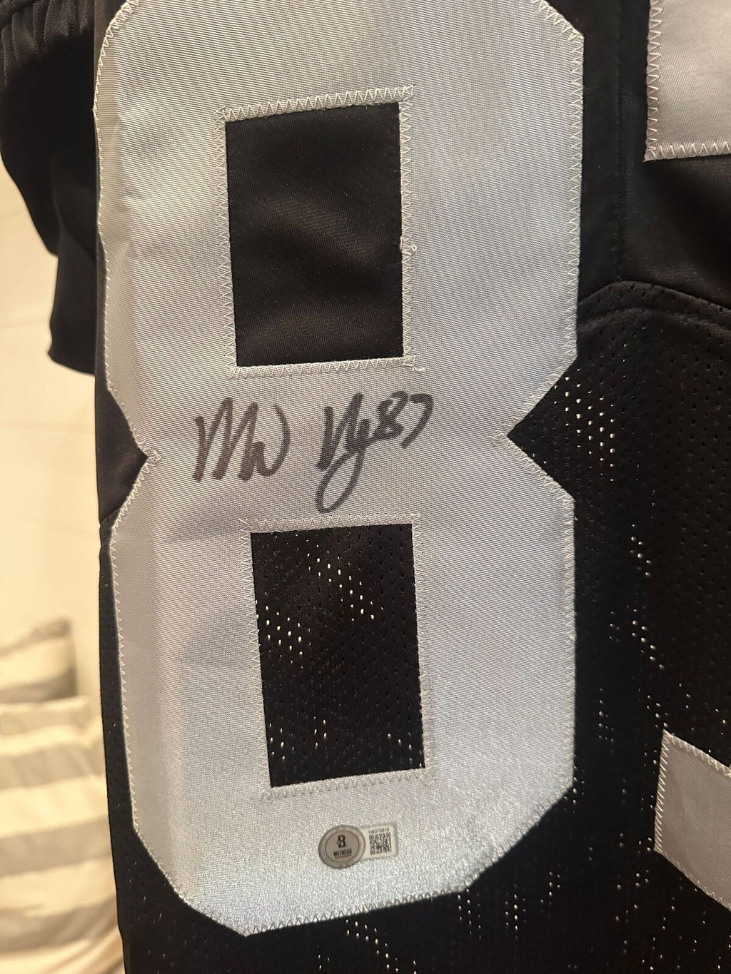 Michael Mayer Signed Raiders Black Jersey with game cut sleeves –
