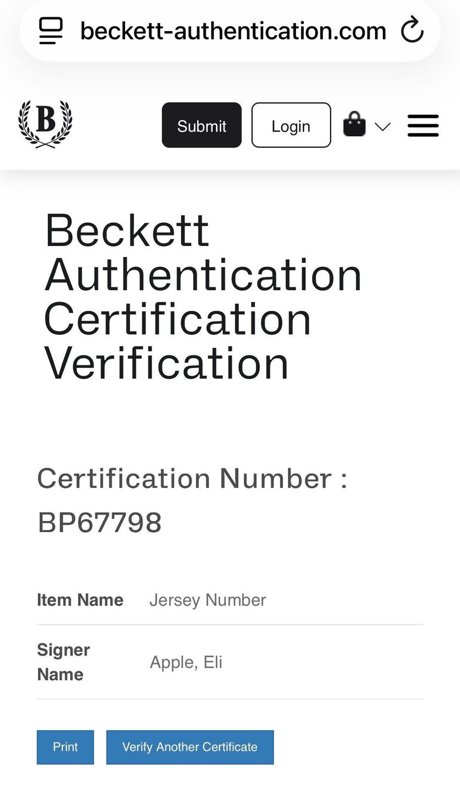Eli Apple Signed Ohio State Jersey #13 – Beckett Authenticated