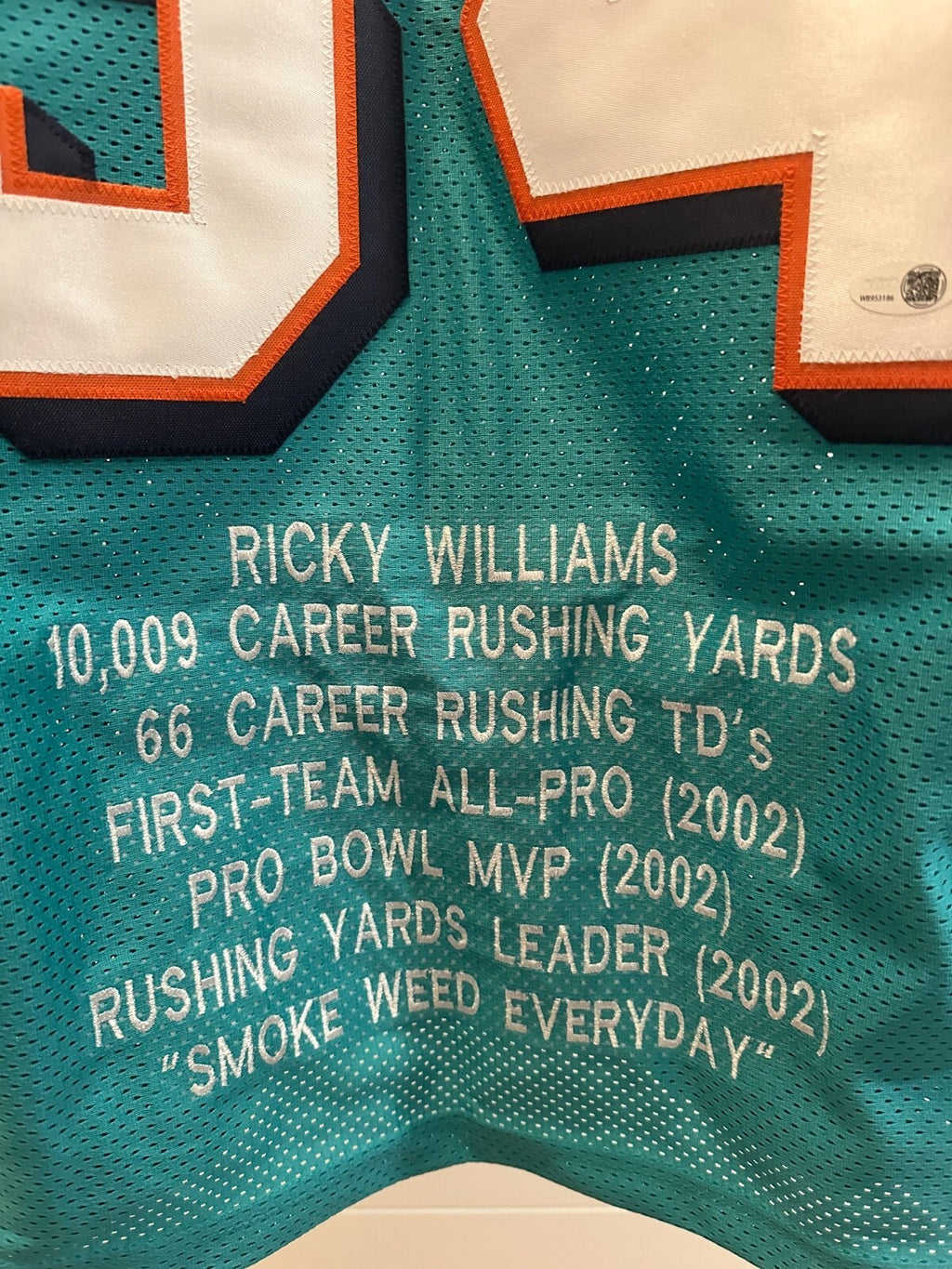 Ricky Williams Signed Miami Dolphins Teal Stat Jersey – JSA Authenticated