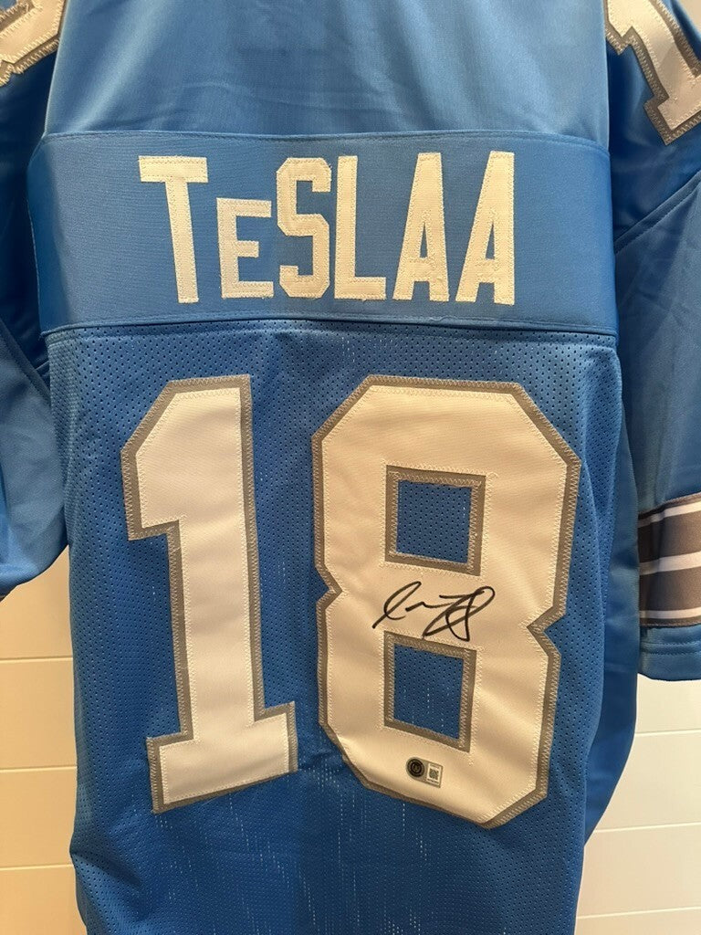 Isaac TeSlaa Signed Detroit Lions Blue Custom Jersey #18 Beckett