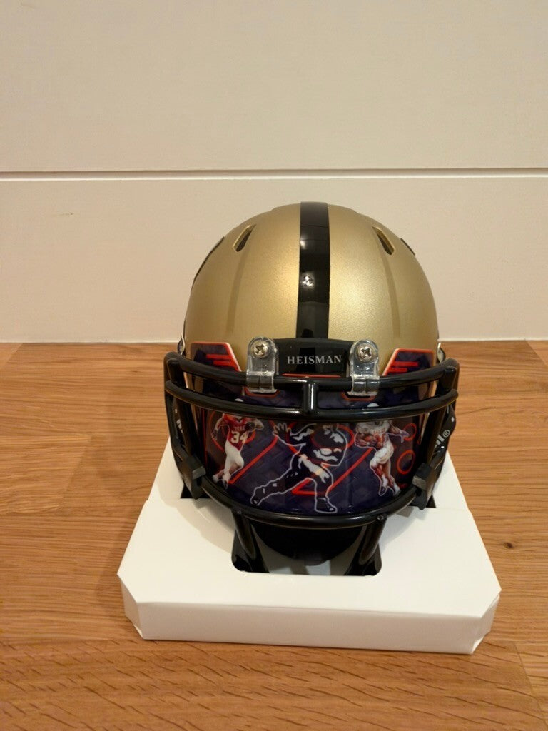 Ricky Williams Signed Gold Heisman Mini Helmet Custom Texas Visor Prime Time